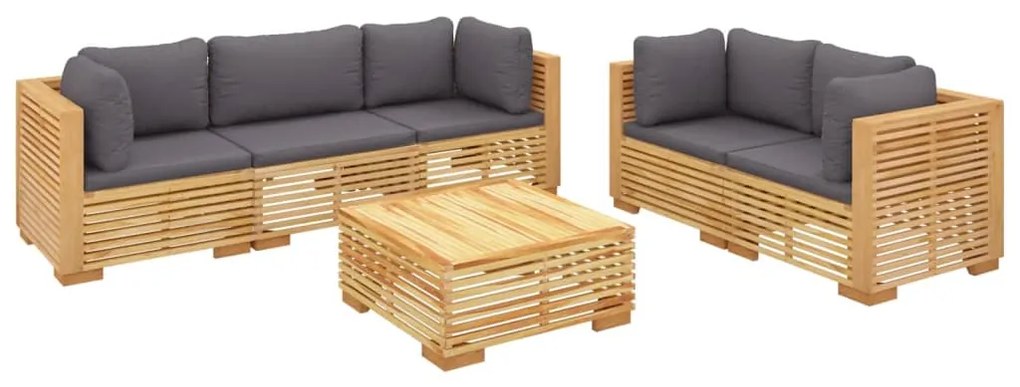 6 pcs conjunto lounge jardim c/ almofadões madeira teca maciça