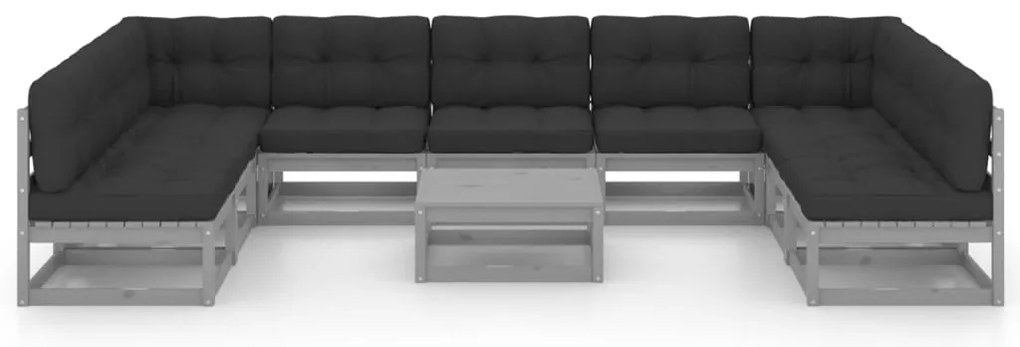 10 pcs conj. lounge de jardim + almofadões pinho maciço cinza
