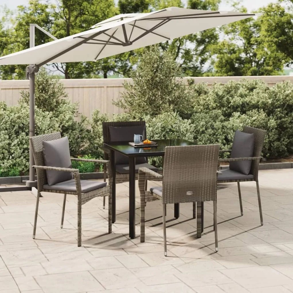 vidaXL 5 pcs conjunto jantar jardim c/ almofadões vime PE preto/cinza