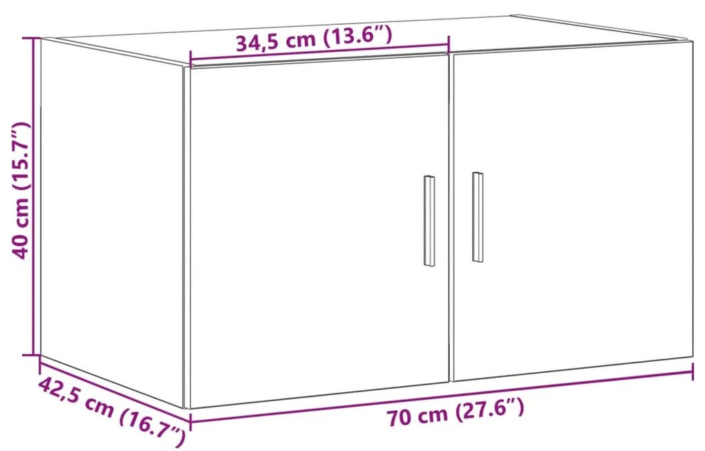 Armário de parede 70x42,5x40 cm derivados de madeira branco