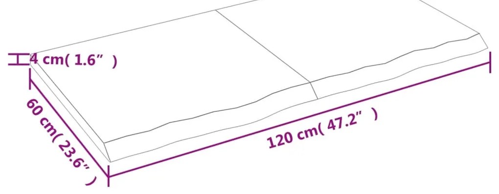 Bancada p/ WC 120x60x(2-4) cm madeira maciça tratada castanho