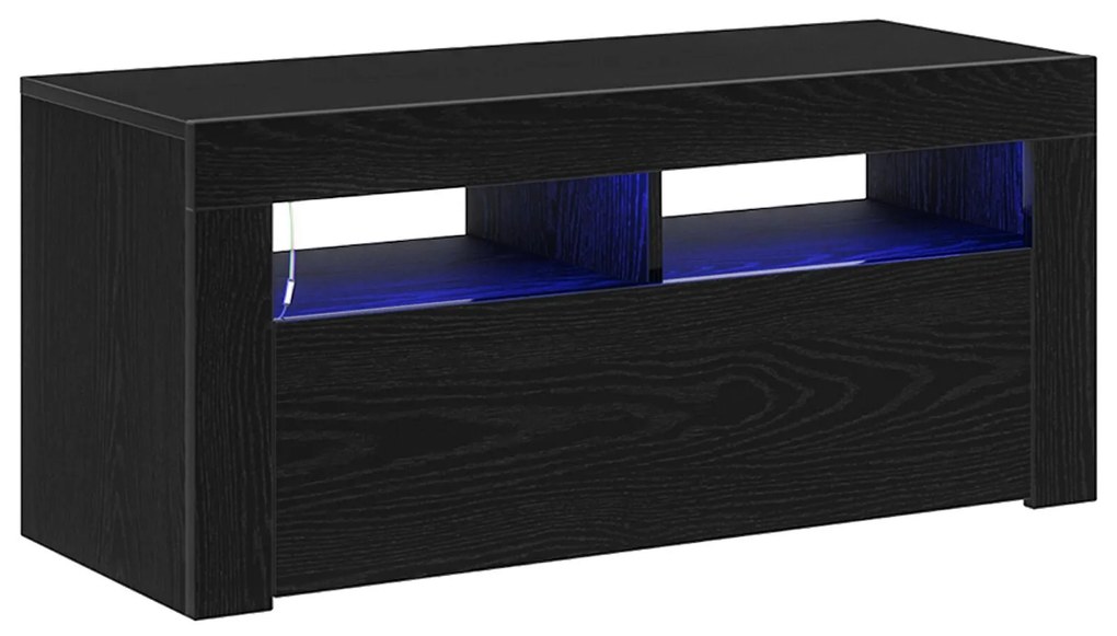 Gabinete de TV vidaXL com LED Preto Carvalho 90x35x40 cm Madeira engen