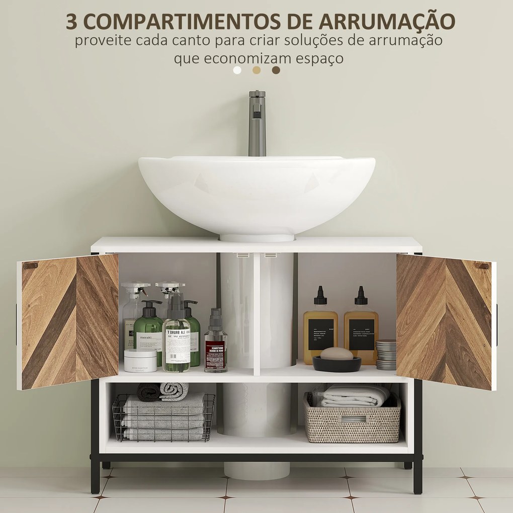 Móvel para Lavatório (não incluido) Pousar Móvel Casa de Banho com 2 Portas e Compartimento Aberto para Lavatório com ou sem Pedestral 80x40x60 cm Bra