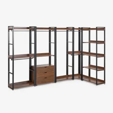 Armário Modular Aberto De Canto De 5 Peças Em Aço E Mdf Ariaster Preto - Sklum