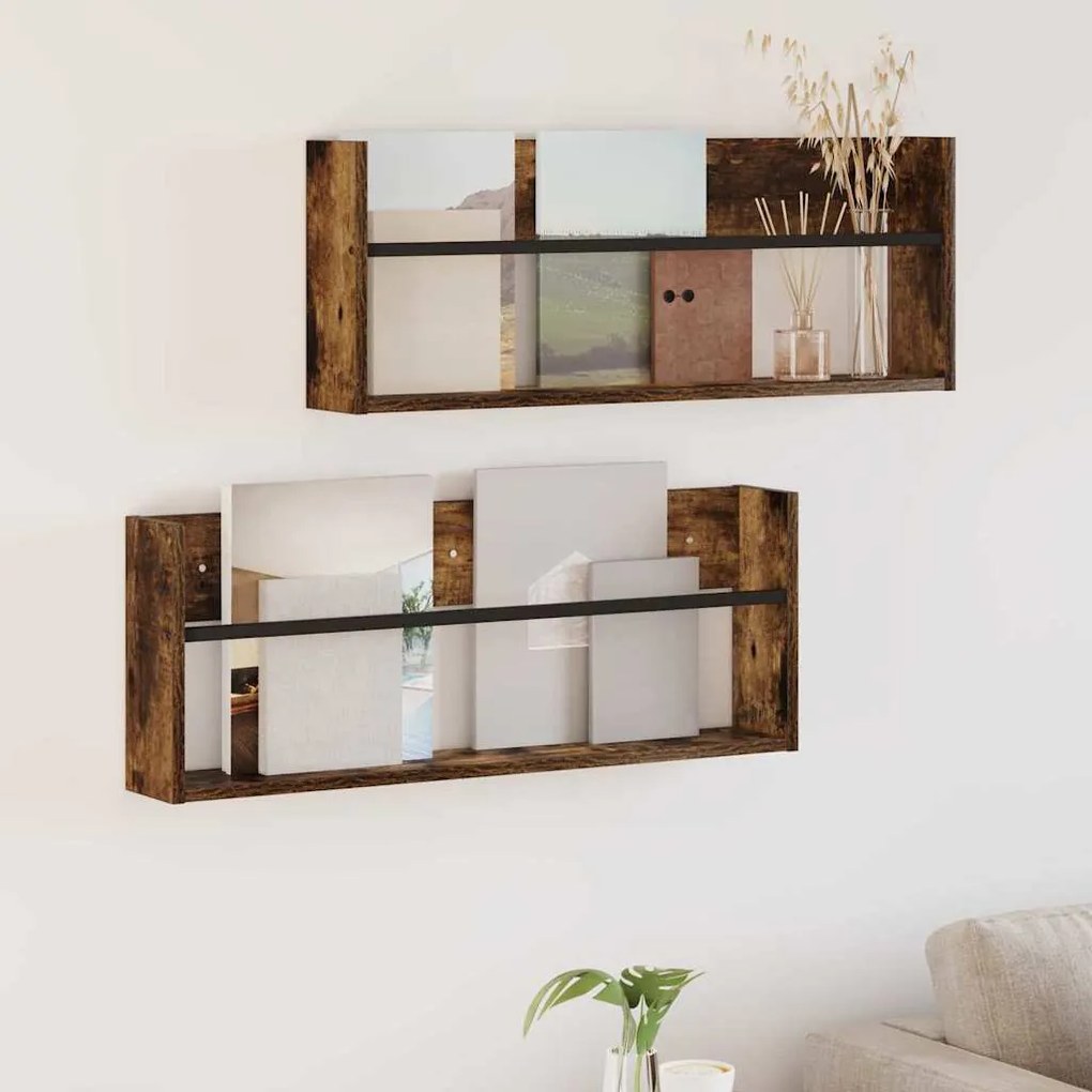 vidaXL Estante de Revistas 2 pcs Carvalho Defumado 80 x 12 x 30 cm