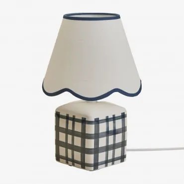 Candeeiro De Mesa Pirela Em Cerâmica E Linho, 35 Cm Azul- Marinho - Sklum