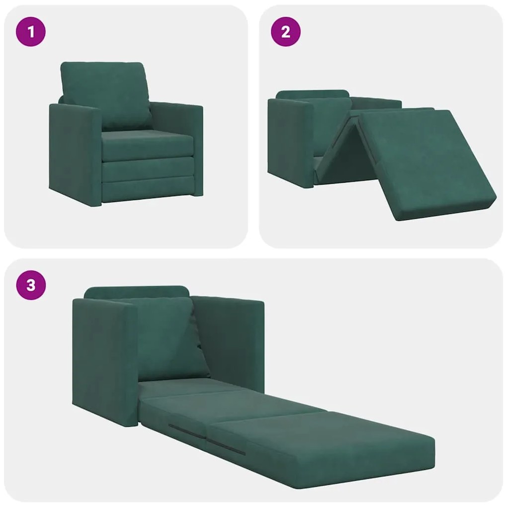 Sofá Cama 2 em 1 Verde Escuro 74x77x81 cm Veludo