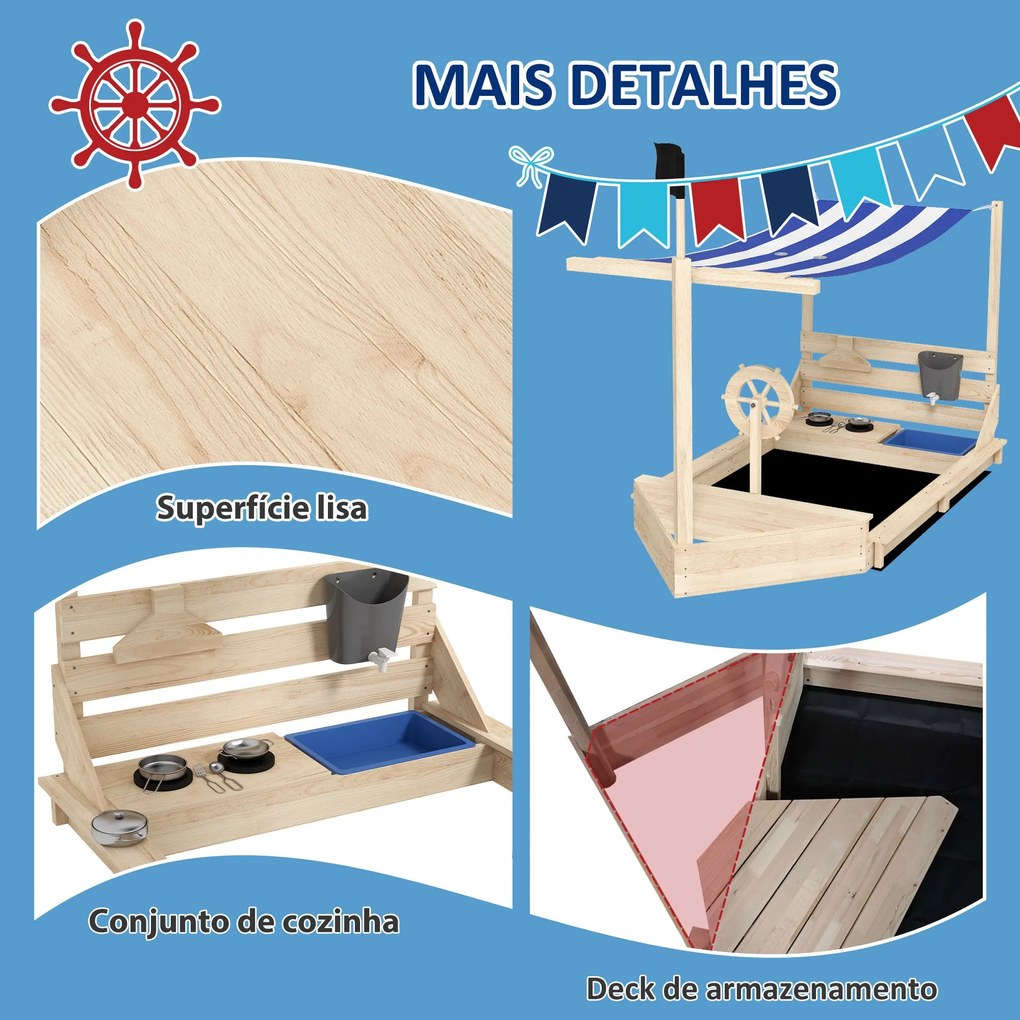 Caixa de Areia para Crianças de Madeira Caixa de Areia Infantil com To