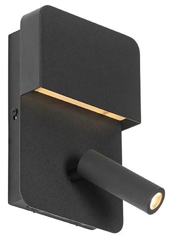 Candeeiro de parede preto com LED e porta USB e luz de leitura com interruptor - Robin