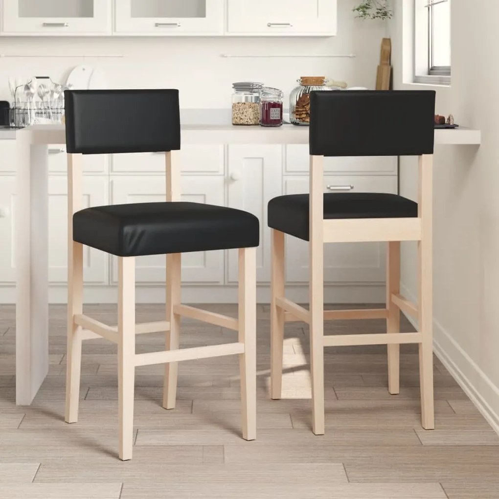 vidaXL Cadeiras de bar 2 pcs seringueira maciça e couro artificial