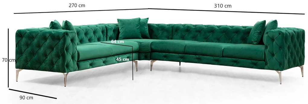 Sofá de Canto Como – Verde – 310 cm x 70 cm x 270 cm
