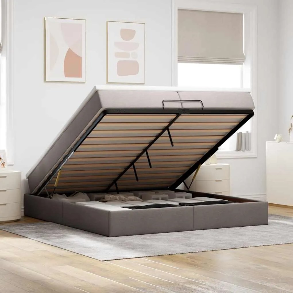vidaXL Estrutura cama otomana com colchões tecido cinzento 200x200cm