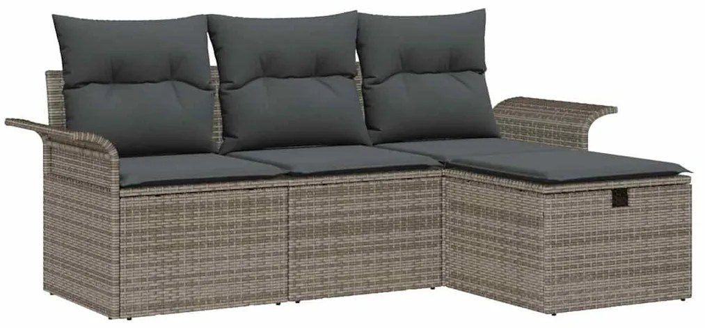 Conjunto de Sofá de Jardim de 4 Peças com Almofadas Cinza Rattan Polié