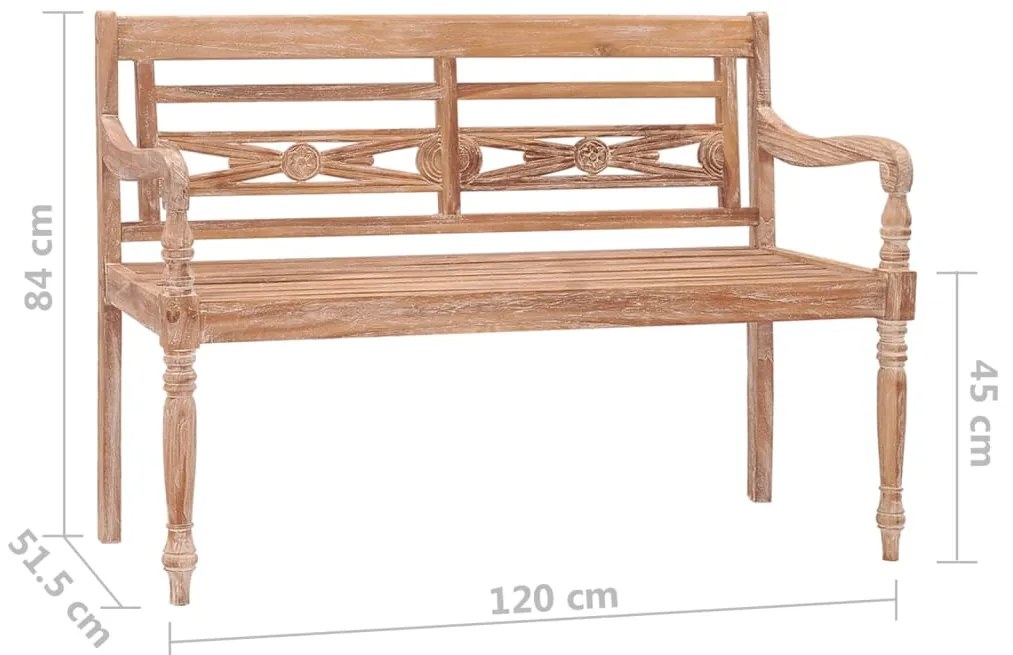 Banco Batávia 120 cm madeira de teca maciça branco lavado