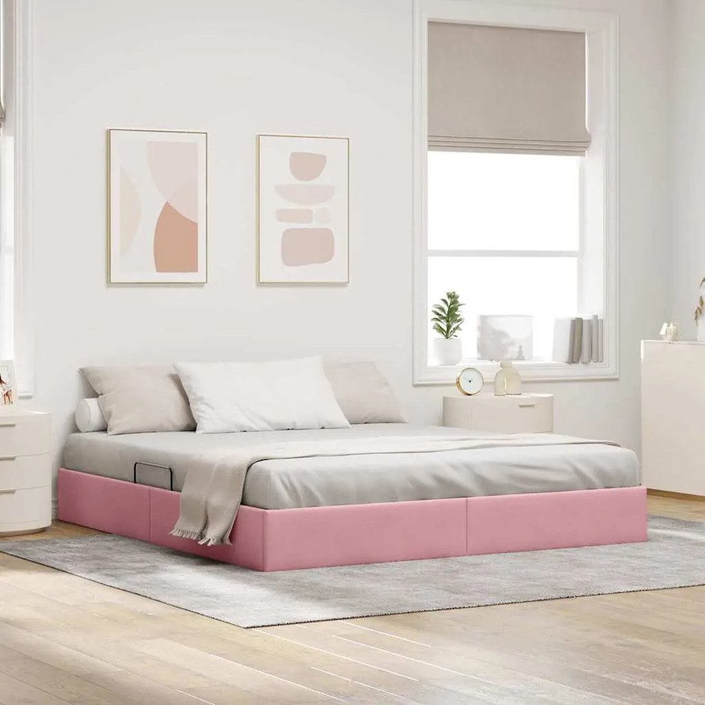 vidaXL Cama com Armazenamento com colchão Rosa 160 x 200 cm Veludo