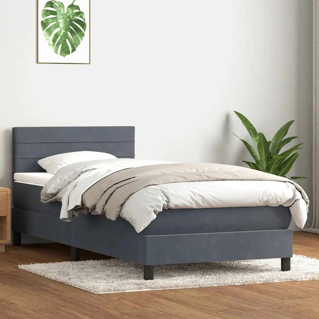 vidaXL Cama com molas/colchão 100x210 cm veludo cinzento-escuro