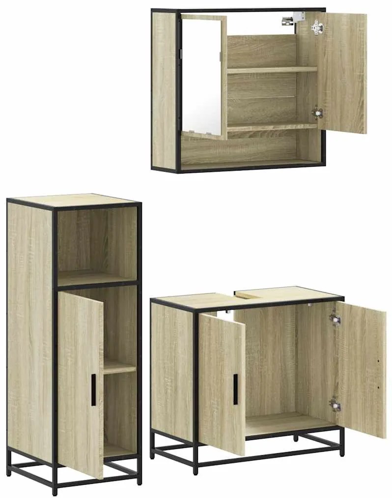 3 pcs conj. móveis casa banho derivados madeira carvalho sonoma