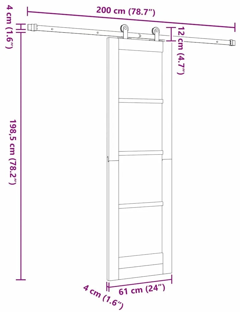 Porta Deslizante vidaXL com Conjunto de Hardware Branca 61x198,5 cm Ma