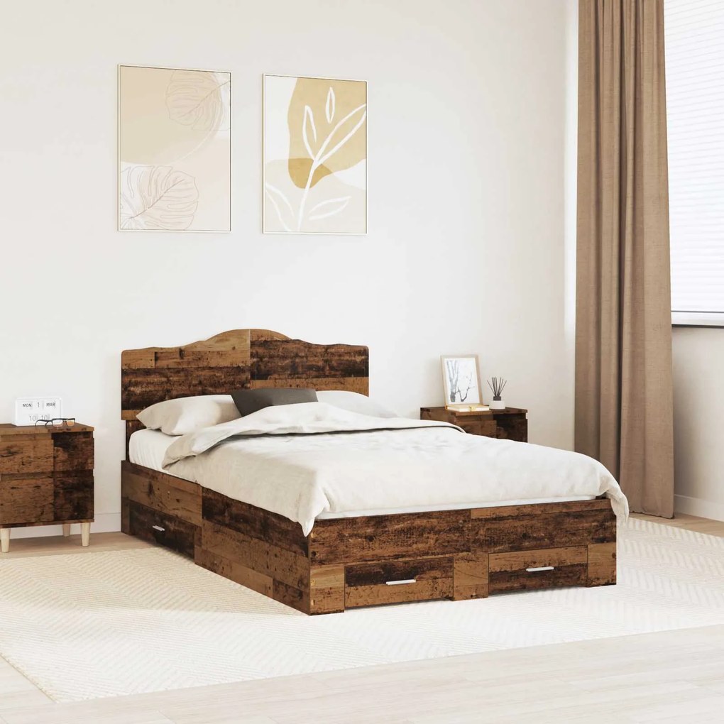 vidaXL Estrutura da Cama com cabeceira Madeira antiga 120 x 200 cm