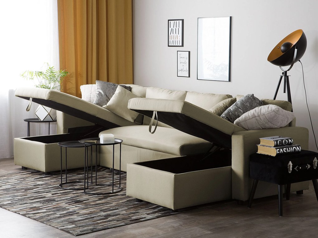 Sofá-cama de 5 lugares com arrumação em tecido creme SOMMEN Beliani