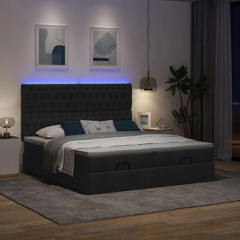 63 / 5,000vidaXL Estrutura de cama otomana com colchões tecido preto