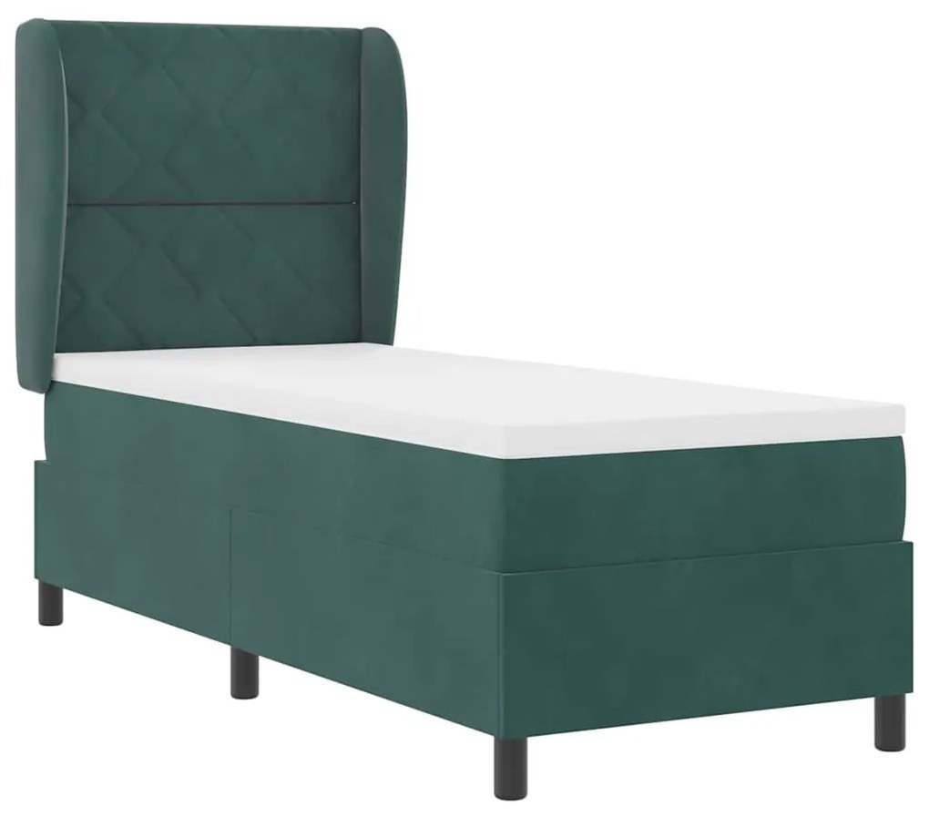 Cama com Estrado e Colchão Verde Escuro 80x200 cm - Veludo