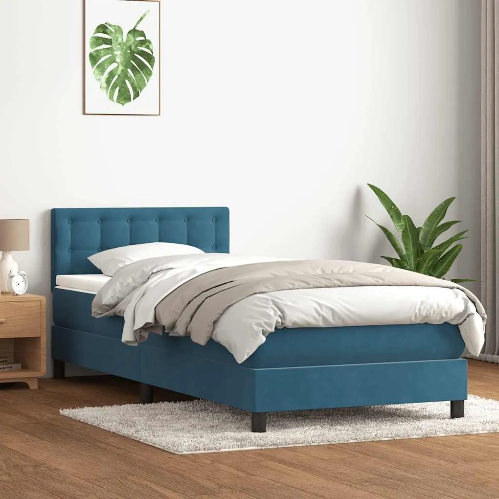 vidaXL Cama com molas/colchão 100x220 cm veludo azul-escuro