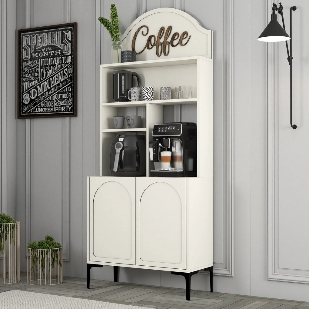 Armário de Cozinha/Sala "Caffè" - Creme e Preto - 81.3x201x35cm - Desi
