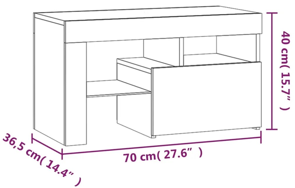 Mesas cabeceira c/ LEDs 2 pcs 70x36,5x40 cm preto