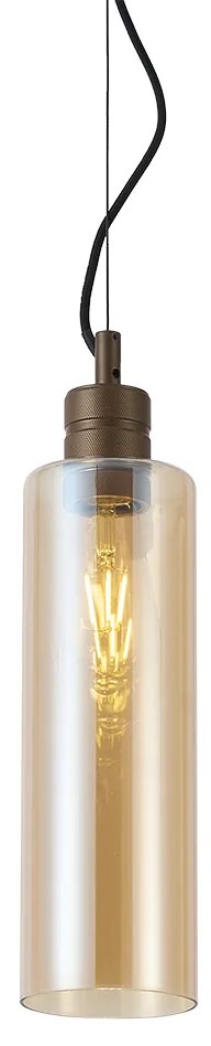 Candeeiro suspenso Hotel Chic bronze escuro com vidro âmbar - Stavelot