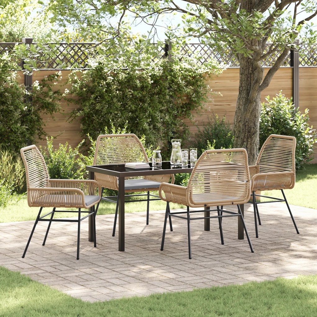 vidaXL Conjunto de Jantar de Jardim de 5 Peças com Almofadas Castanho Polirattan