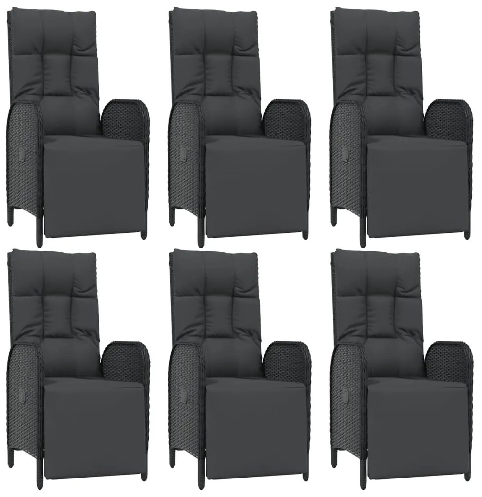7 pcs conjunto de jantar p/ jardim c/ almofadões vime PE preto