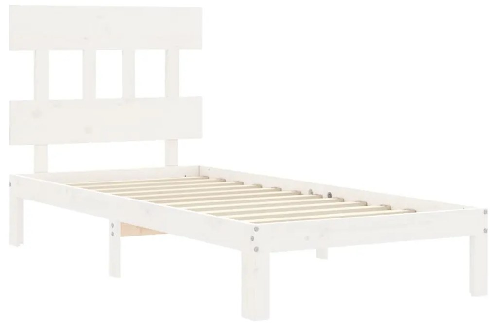 Estrutura de cama com cabeceira 100x200cm madeira maciça branco