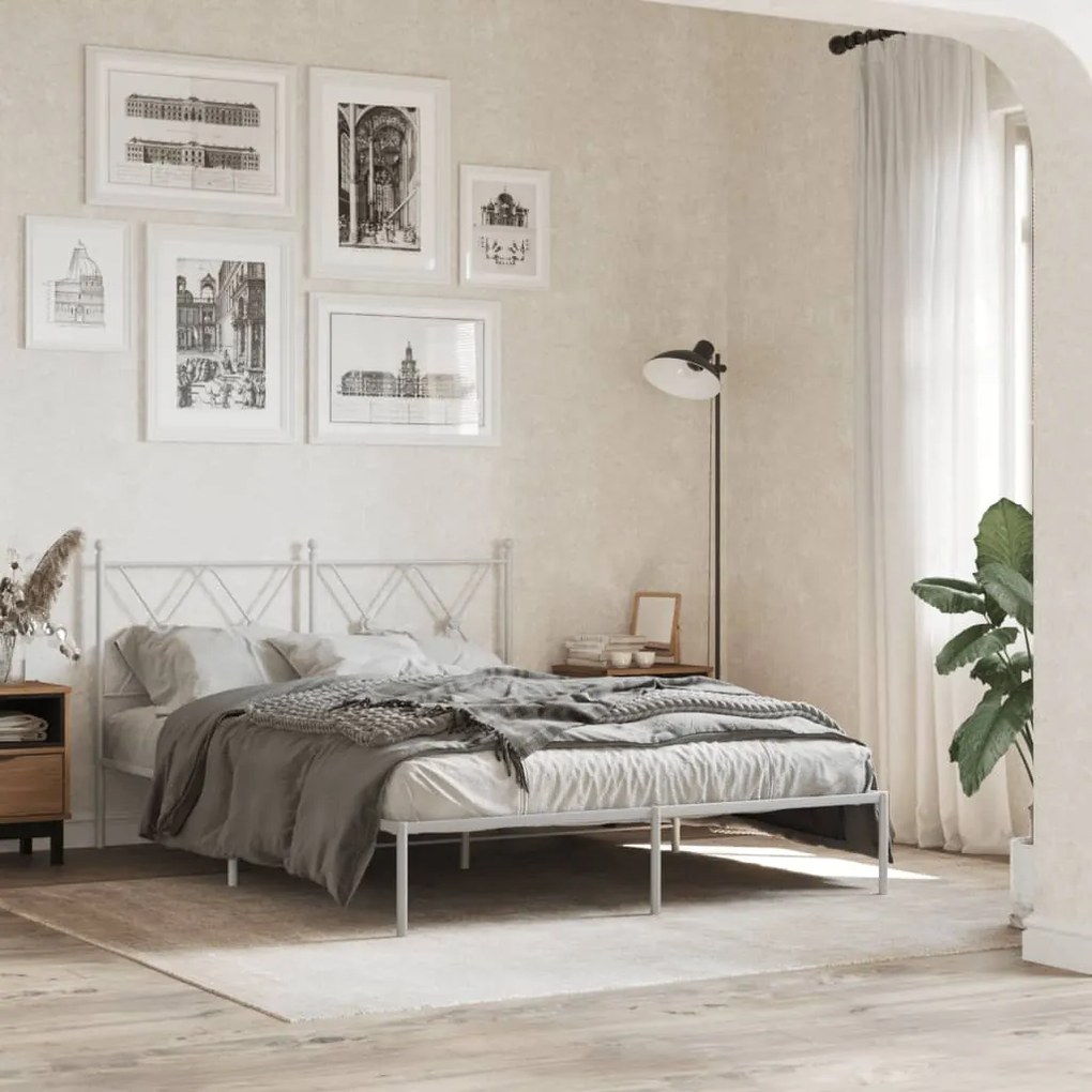 Estrutura de cama com cabeceira 140x190 cm metal branco