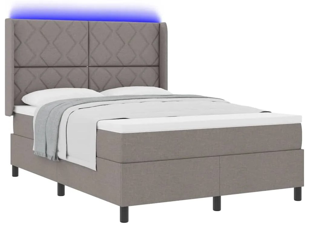 Cama Box com Colchão e LED Taupe 160x200 cm Tecido