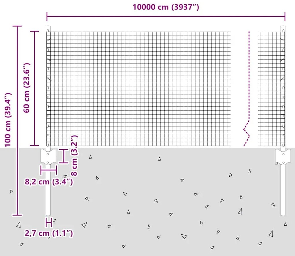 Cerca de Arame Soldado com 5 Estacas Cinza 0.6x10 m Aço