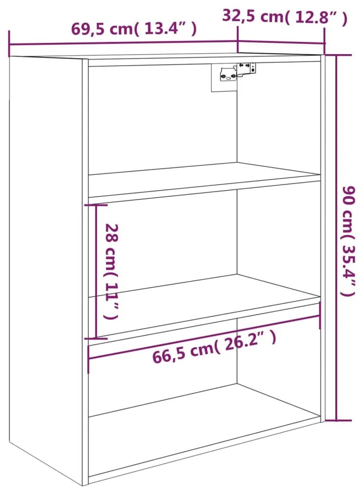 Armário de parede suspenso 69,5x32,5x90 cm cinzento cimento
