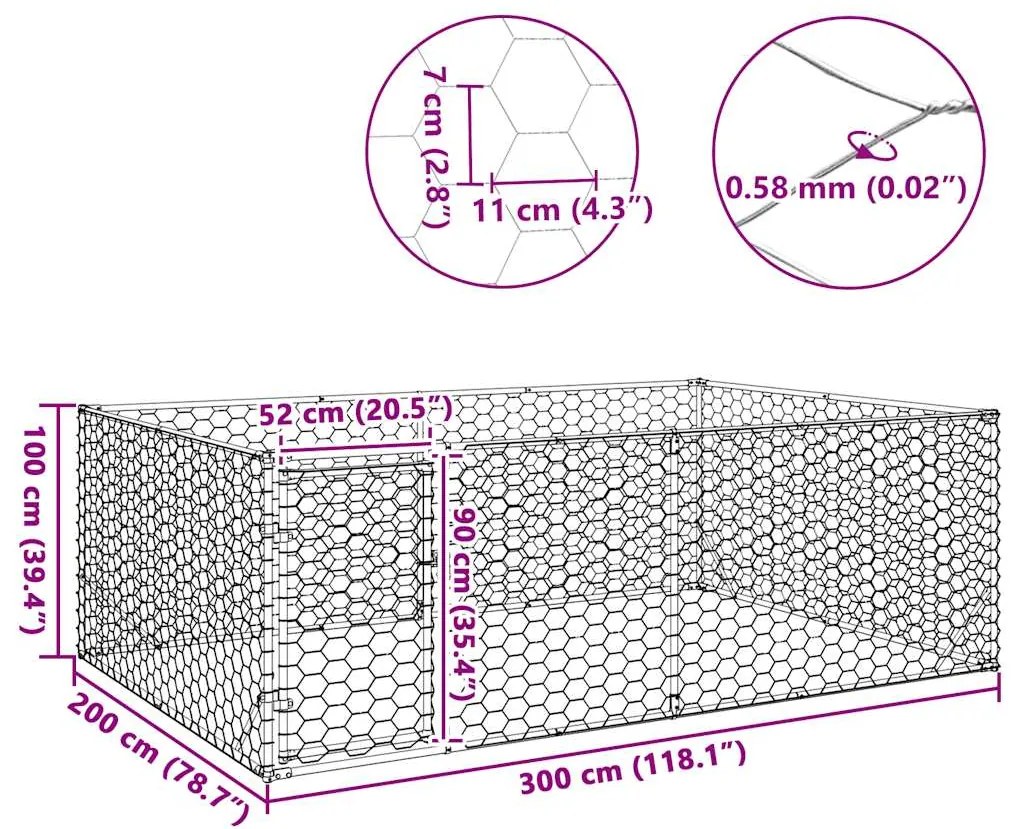 Canil exterior para cães com porta 3x2x1 m aço galvanizado