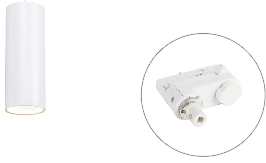 Candeeiro suspenso de design branco com adaptador de calha trifásico - Tubo trifásico