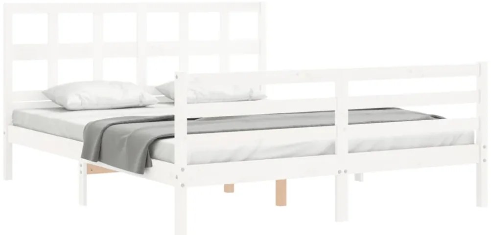 Estrutura de cama King Size com cabeceira madeira maciça branco