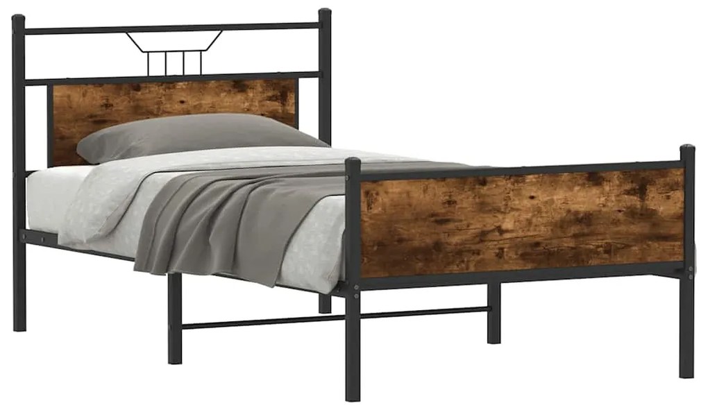 Estrutura de cama sem colchão 107x203 cm carvalho fumado