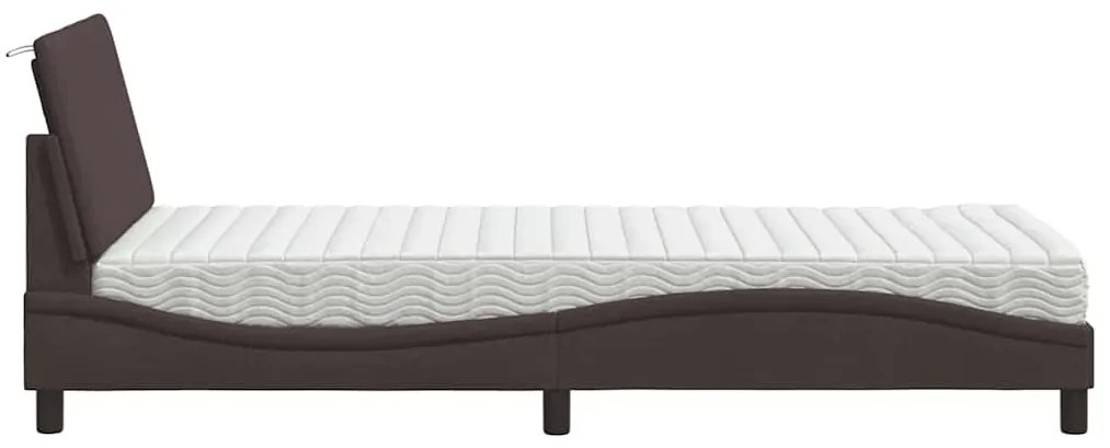 Cama com colchão 90x200 cm tecido castanho-escuro