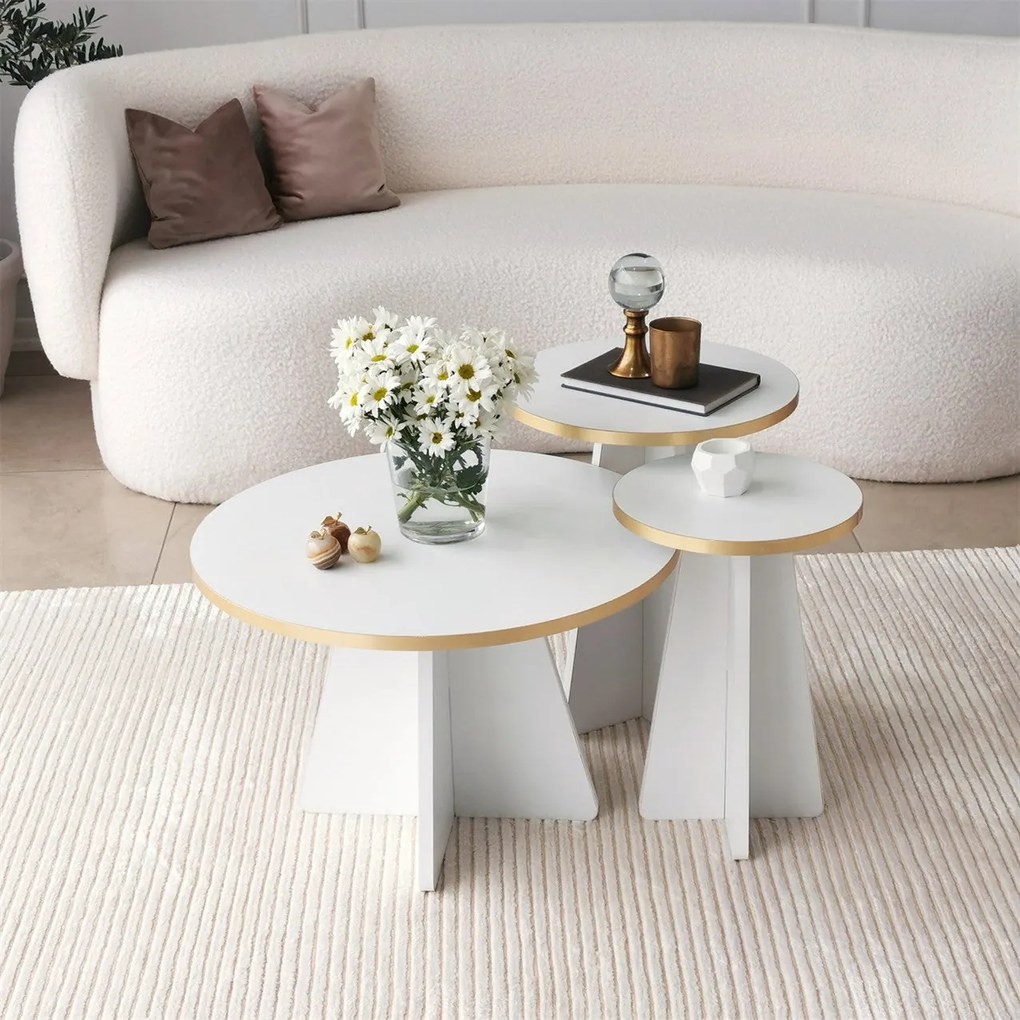 Mesa de Centro Mushroom – Dourado e Branco – 60 cm x 40 cm x 60 cm