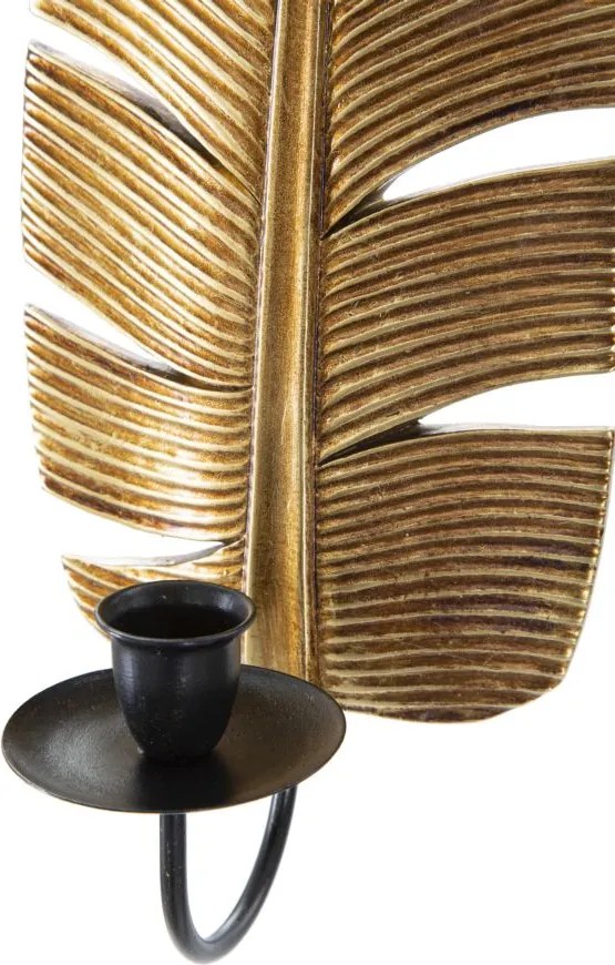 Castiçal de Parede "Leaf" em Metal Dourado e Preto – 12,8x8,9x31,2 cm
