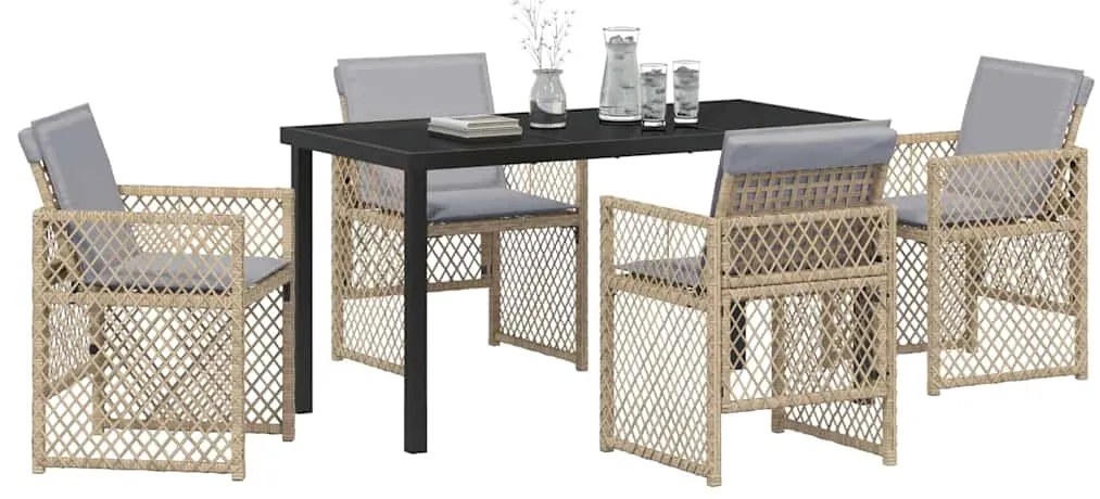 Conjunto de Jantar de Jardim VidaXL 5 Peças com Almofadas Bege Poli Ra