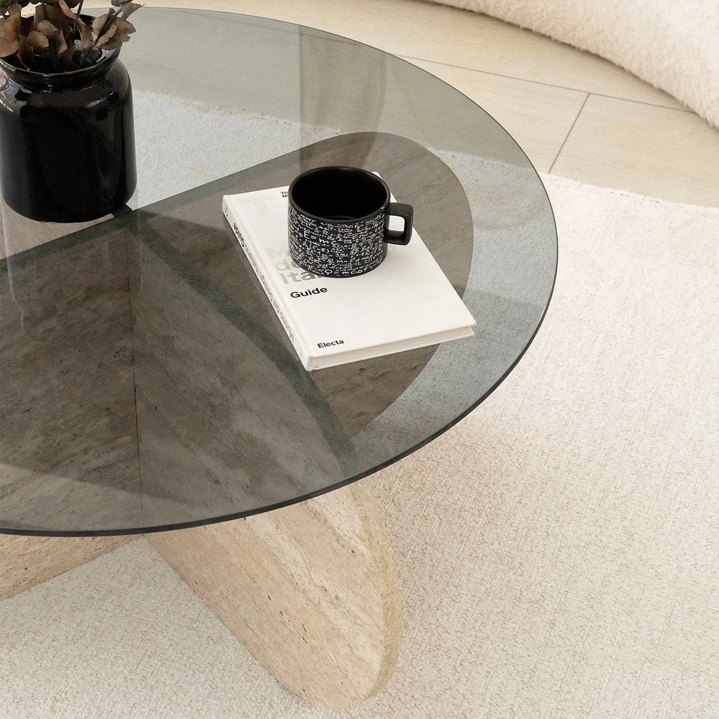 Mesa de Café Bubble – Travertino Fumado – Diâmetro: 75cm, Altura: 35cm
