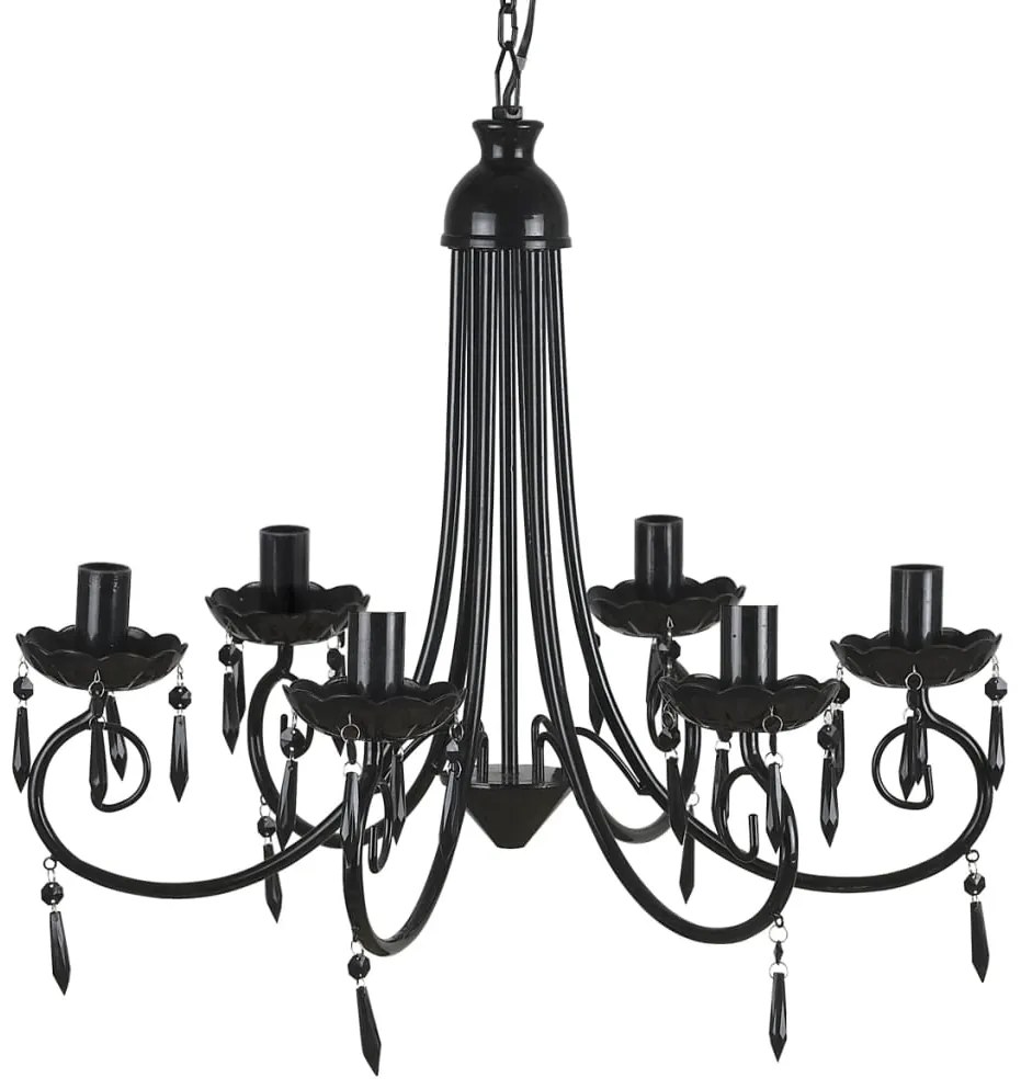 Candelabro pendente de cristal preto para 6 bulbos