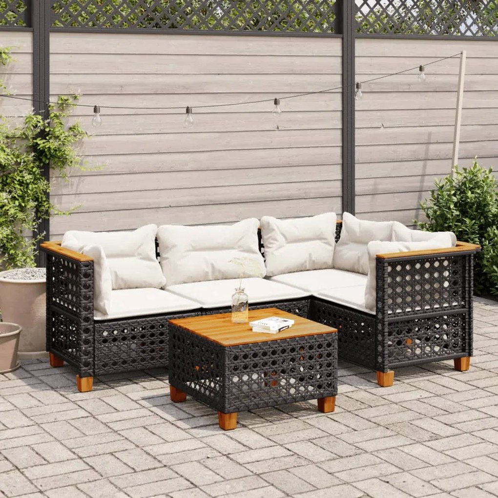 vidaXL 5 pcs conjunto sofás de jardim com almofadões vime PE preto