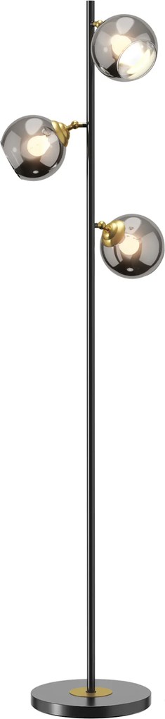 HOMCOM Candeeiro de Pé 3 Globos Cromados Metal Preto e Dourado Ø36x162 cm | Aosom Portugal