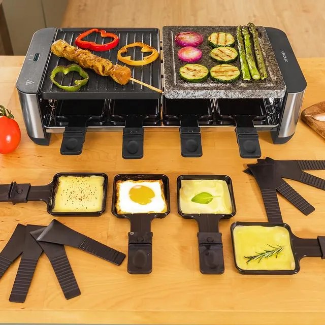 Máquina de raclette Cheese&Grill 16000 Inox Mixgrill para 8 pessoas com grill de 1400 W. Com estrutura de design com acabamentos em aço inoxidável e d